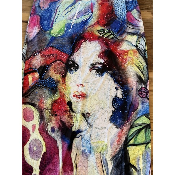 Surreal Art Portrait Midi Skirt Beaded Abstract Stretch Statement Piece - Picture 3 of 11